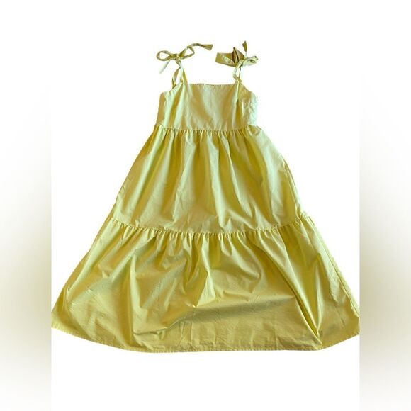 EUC Yellow Stradivarius Tiered PoplinMidi Dress with Bunny Ties - Picture 9 of 9